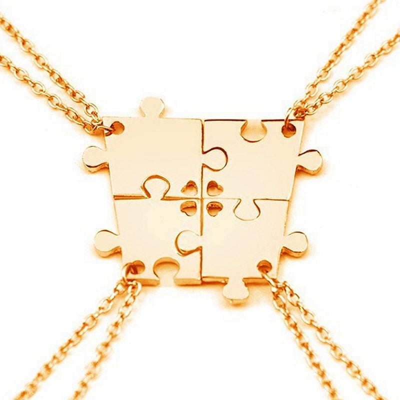 SIVITE 4 Pcs Puzzle Best Friends Forever Necklace Engraved Heart Charm Pendant Set BFF Friendship Necklace - Image 1